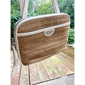 BRIGHTON Pretty Tough White‎ Wheat Jojo Domed Crossbody Shoulder Purse Organizer